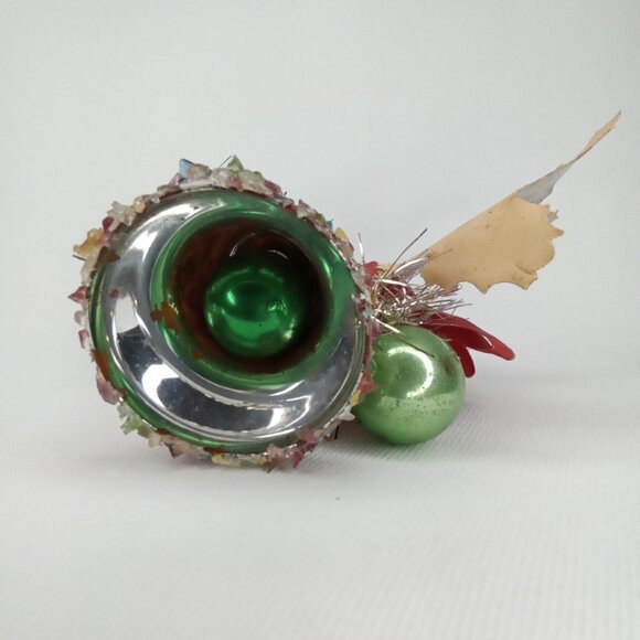 Mid Century Modern Christmas Corsage Poinsettia Bell & Mercury Glass Balls 1950s - Picture 8 of 9